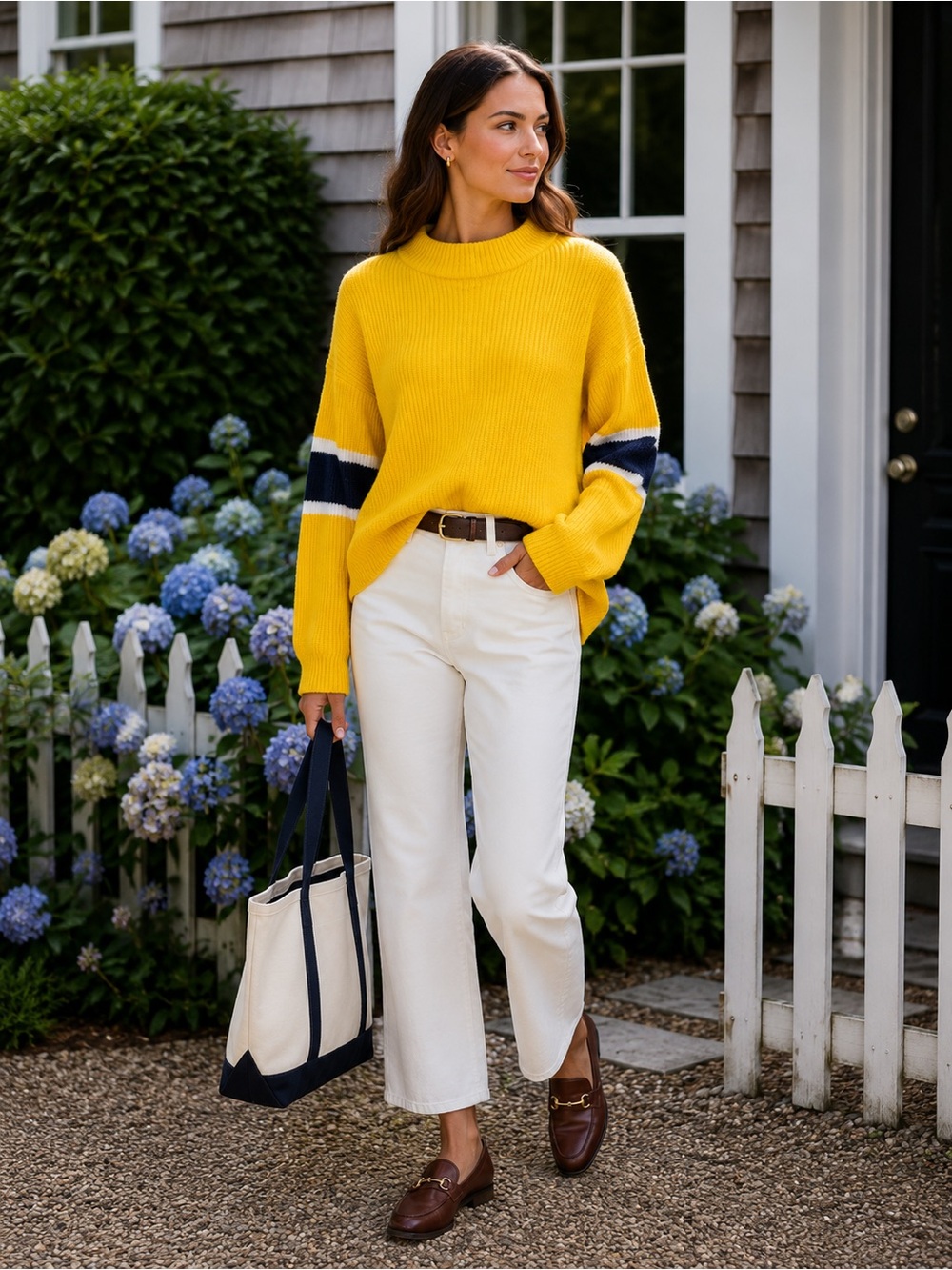 JOHN + JENN Gold Pullover Relaxed Fit Fall Varsity Sweater, S